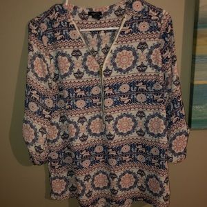 3/4 Zip Elephant Print Blouse, Rue 21